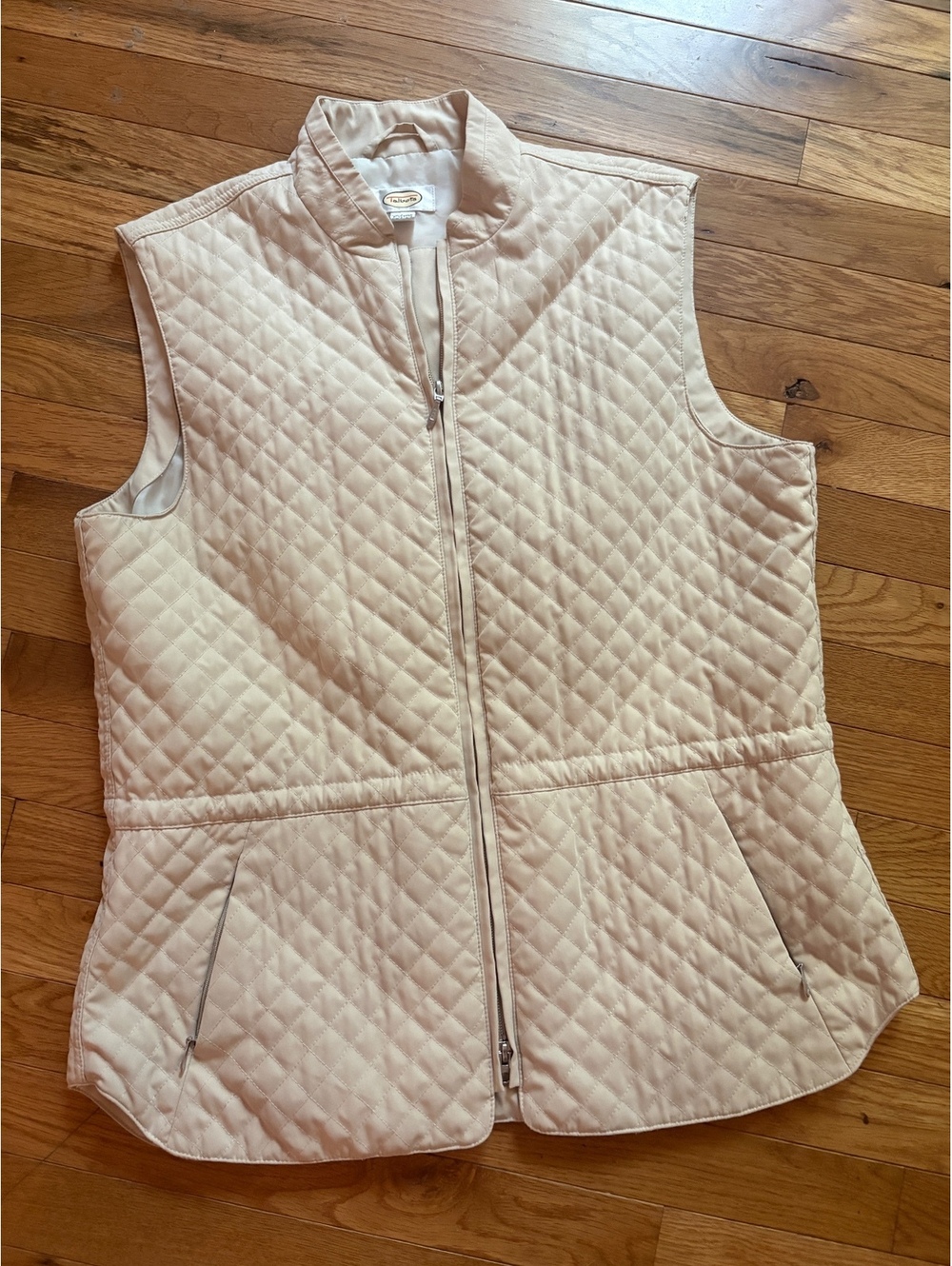 Talbots Vest Womens Quilted Beige Zipper Lightweight Outerwear Large